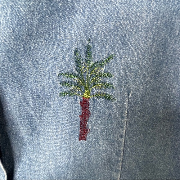 Vintage Denim Shirt Pineapple Palm Tree‎ Embroidery Hawaiian Size L - Picture 8 of 13